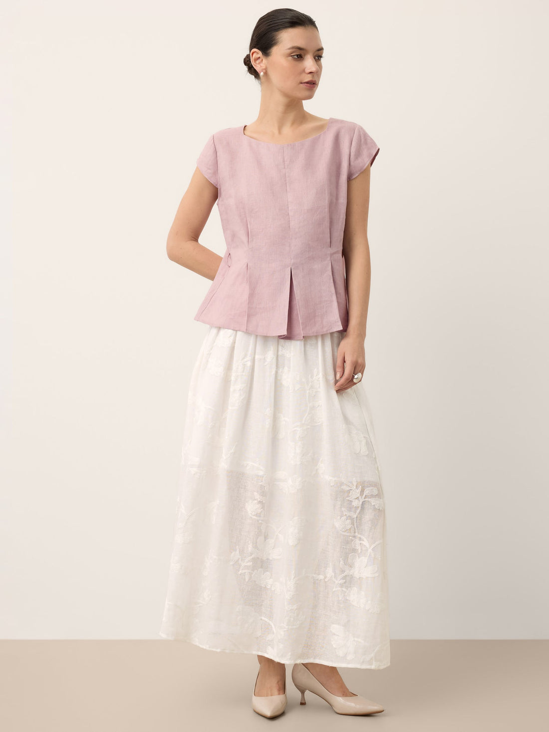 100% Linen Square Neck Cap Sleeve Blouse