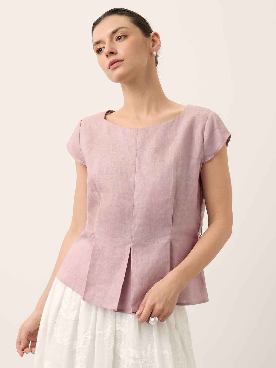100% Linen Square Neck Cap Sleeve Blouse