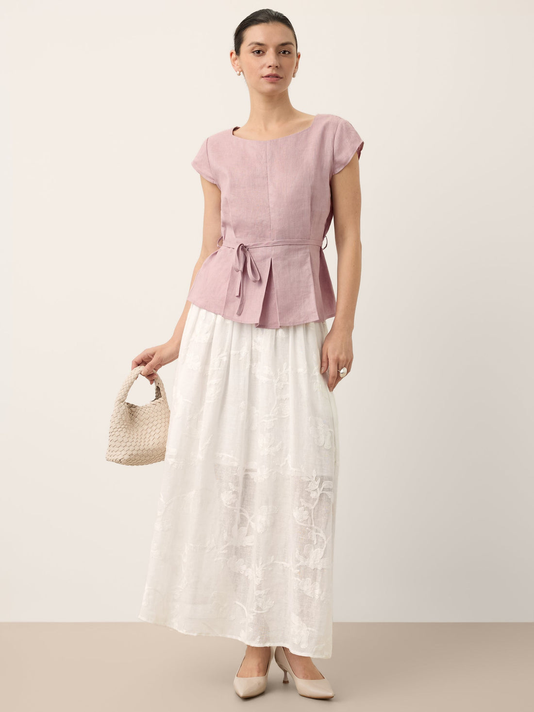 100% Linen Square Neck Cap Sleeve Blouse