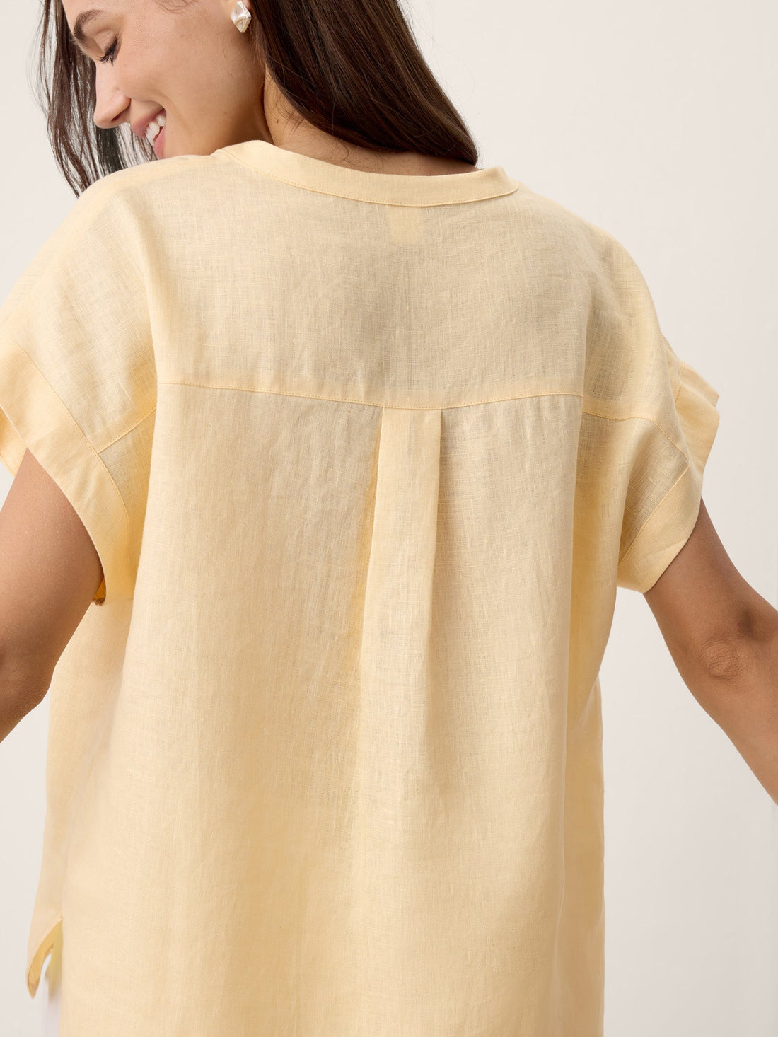 100% Linen V-Neck Short Sleeve Blouse