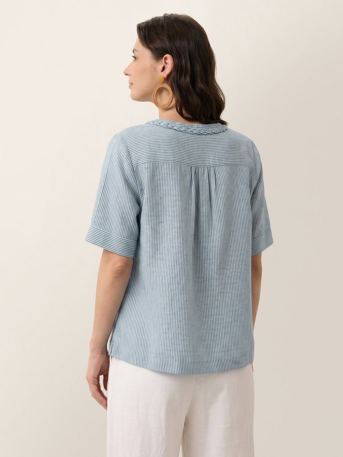 100% Linen Yarn-Dyed Round Neck Button Shirt