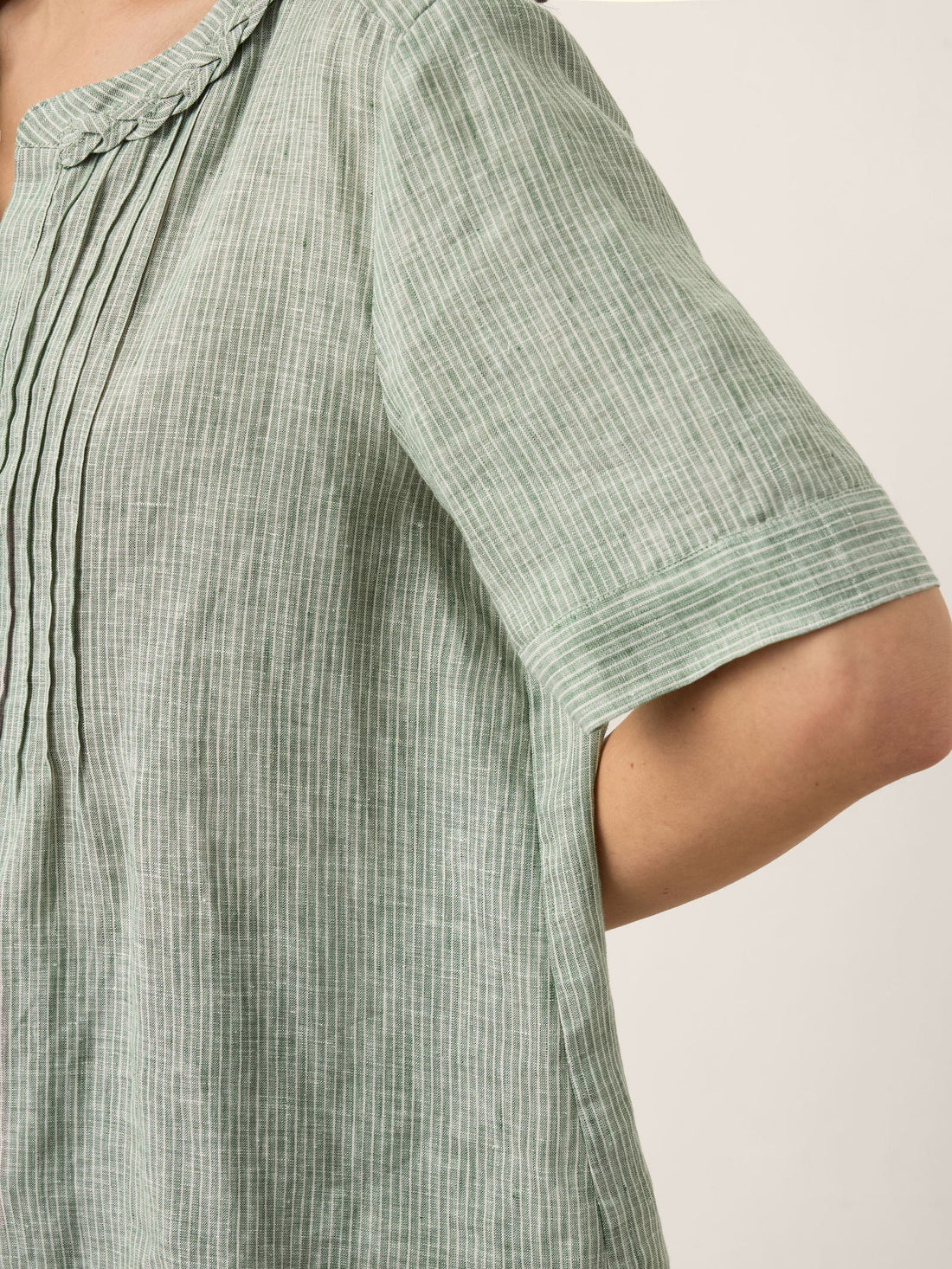 100% Linen Yarn-Dyed Round Neck Button Shirt