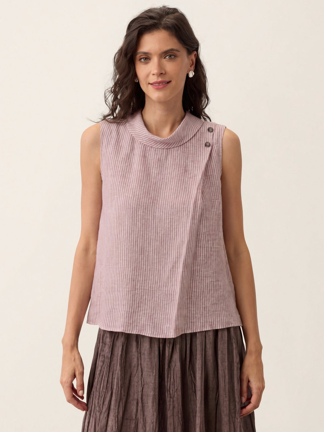 100% Linen Pleated Sleeveless Tank Top