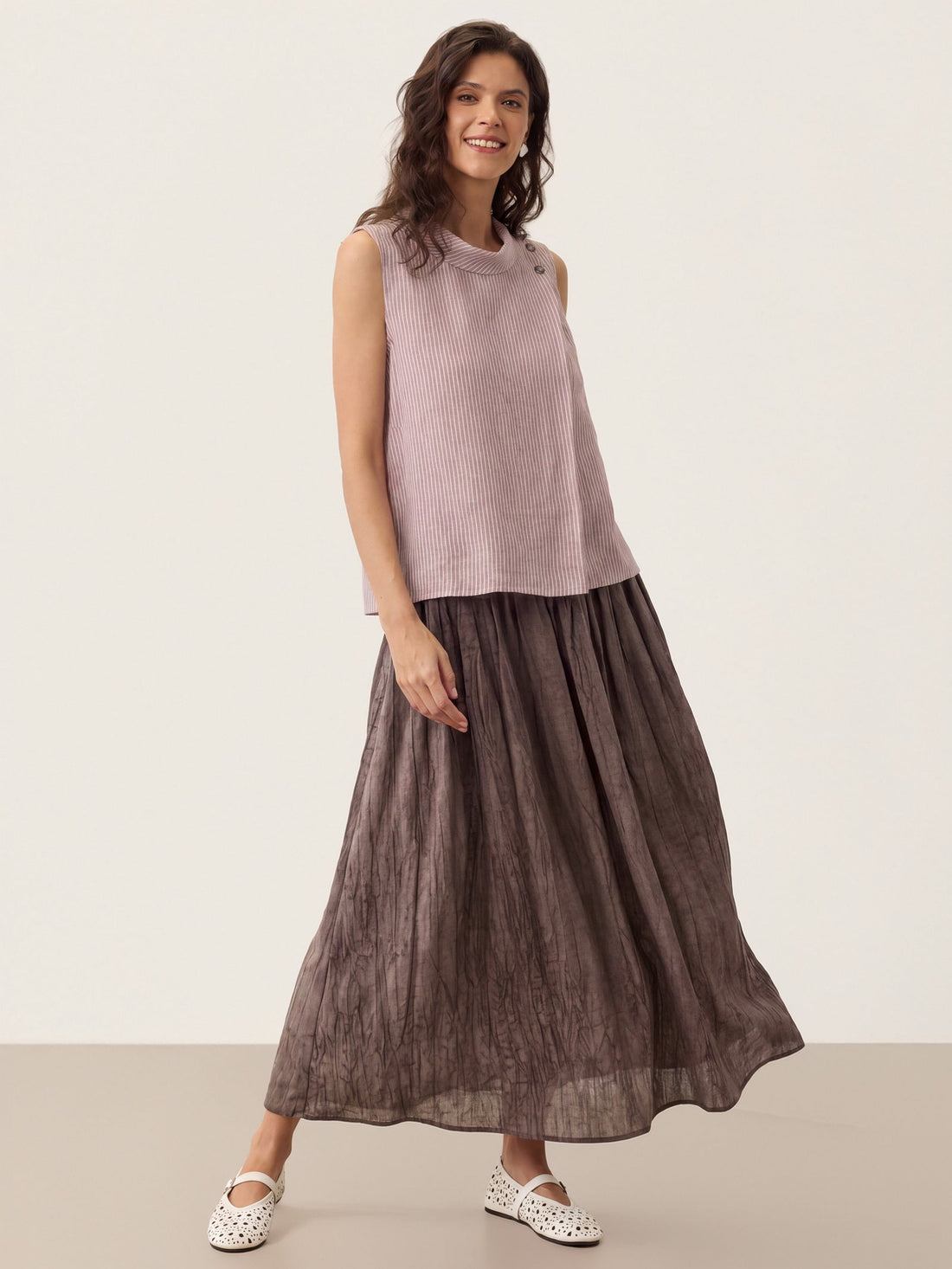 100% Linen Pleated Sleeveless Tank Top