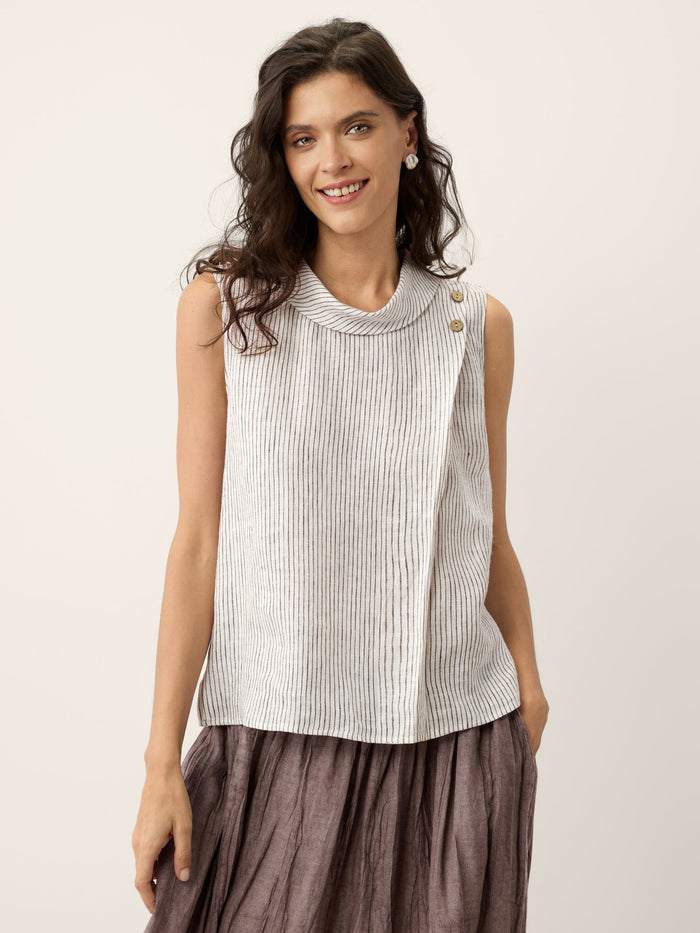 100% Linen Pleated Sleeveless Tank Top