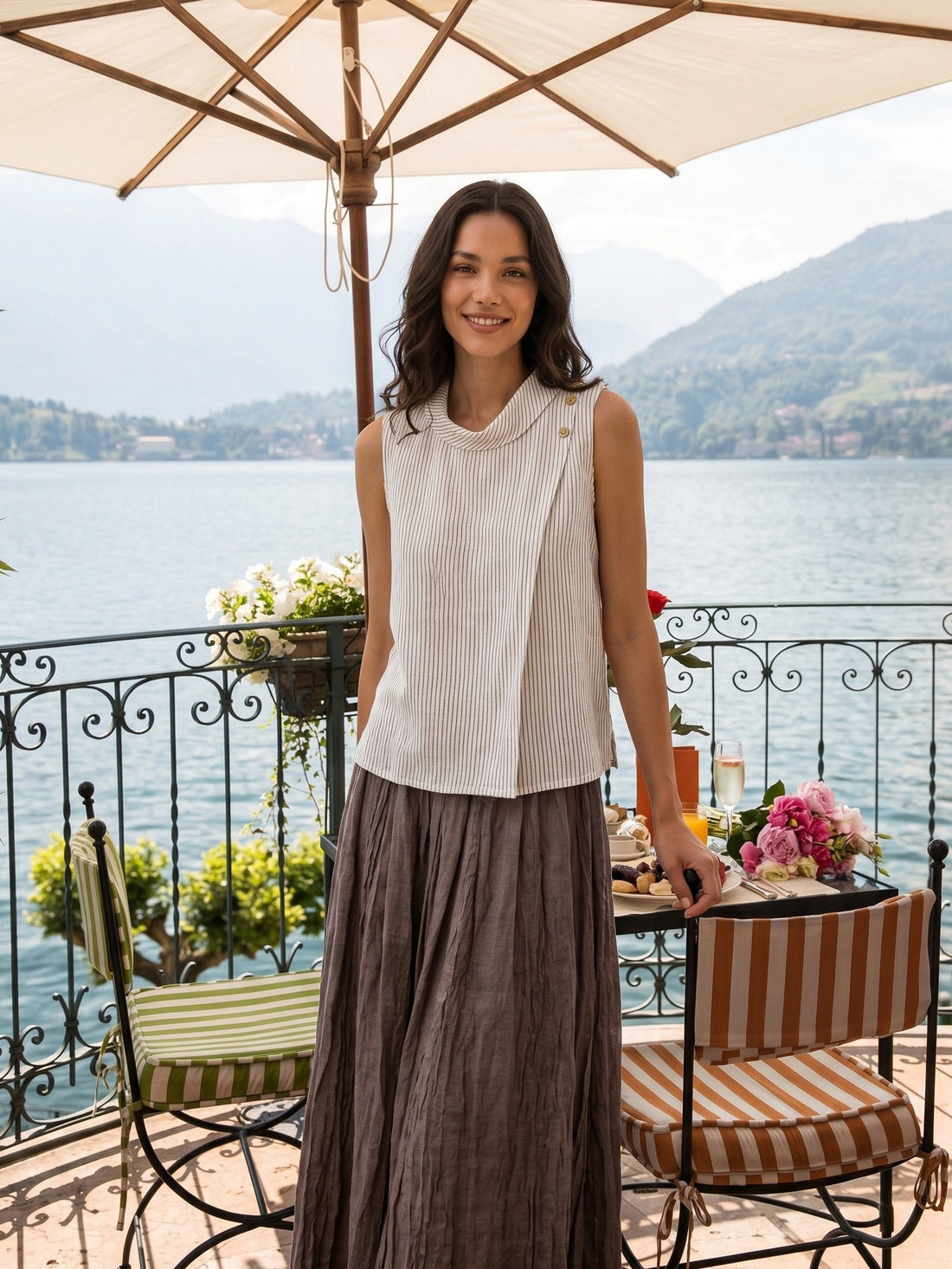 100% Linen Pleated Sleeveless Tank Top