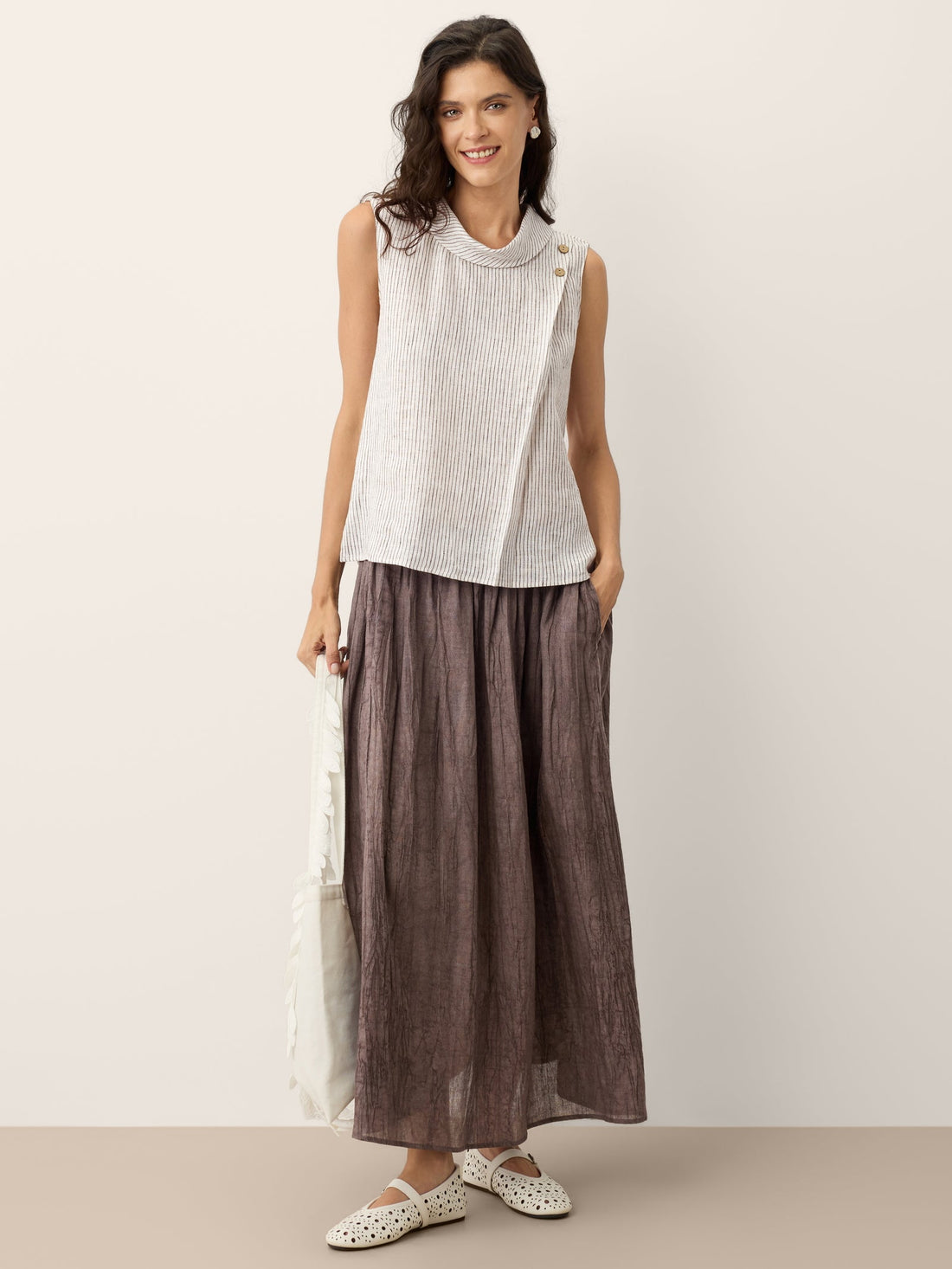 100% Linen Pleated Sleeveless Tank Top