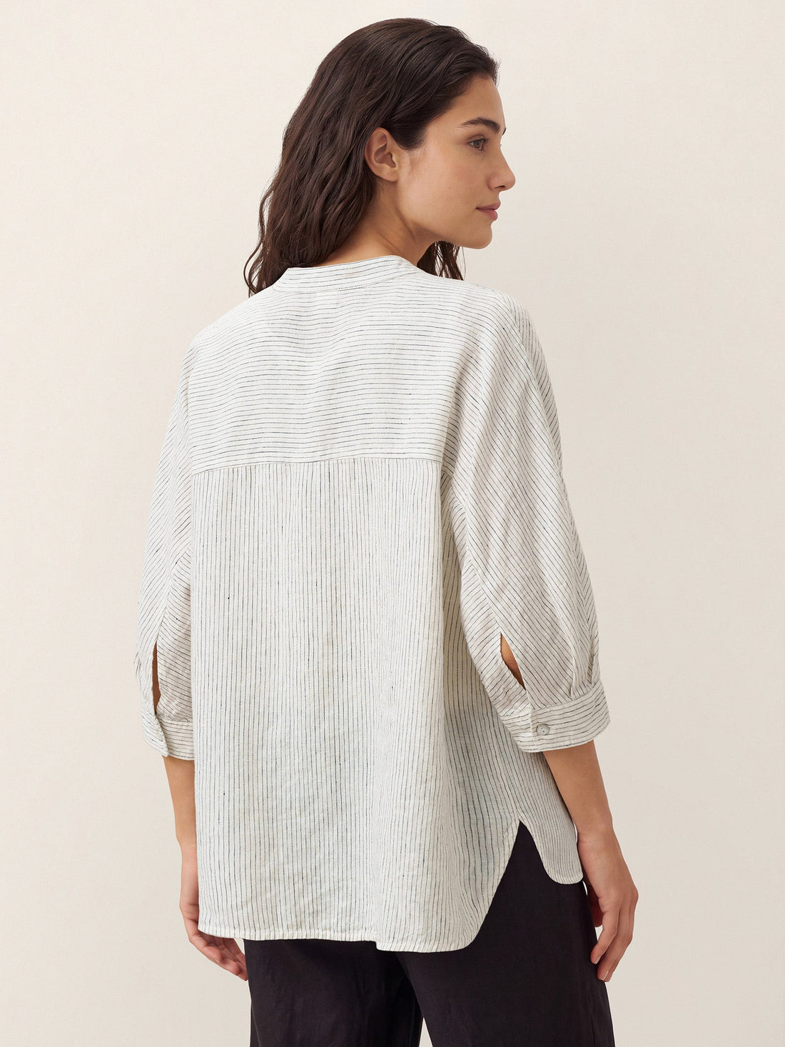 100% Linen Striped Three-Quarter Sleeve Shirt