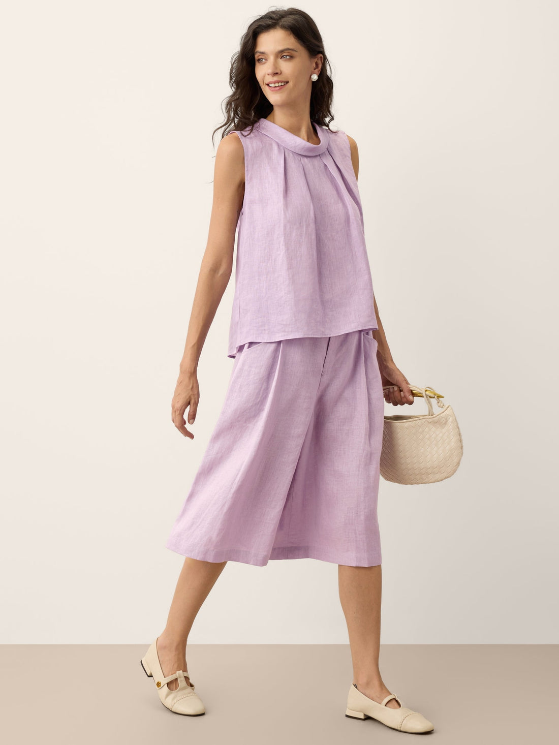 100% Linen Structured Collar Sleeveless Blouse