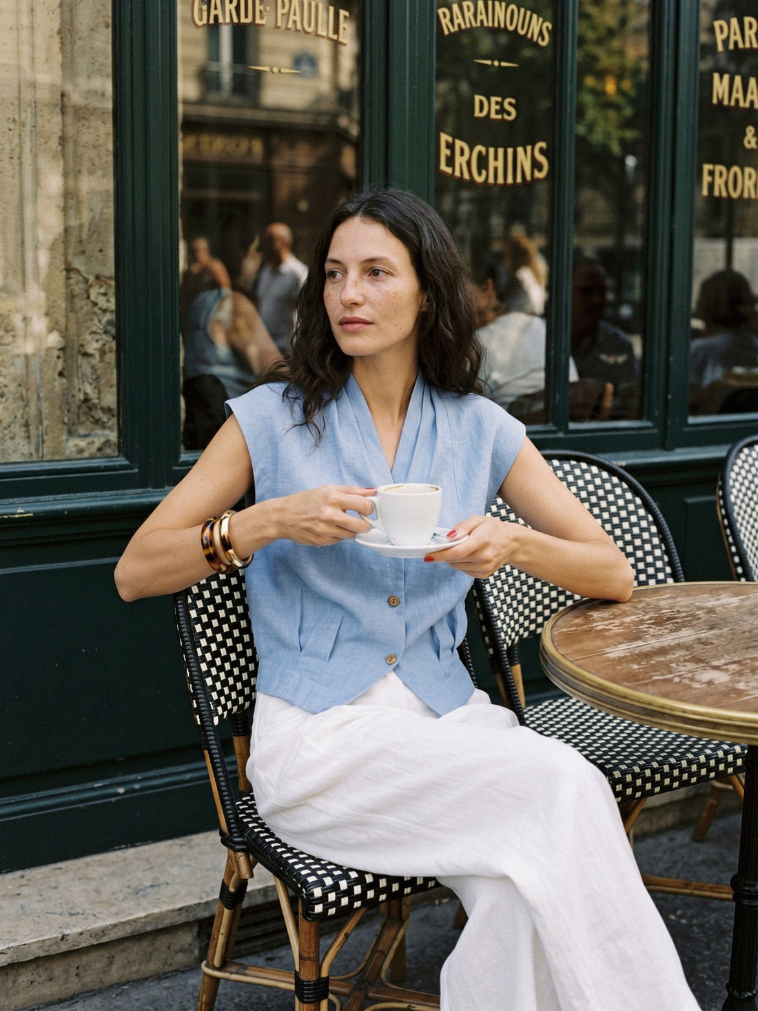 100% Linen Semi-Sheer V-Neck Cropped Shirt