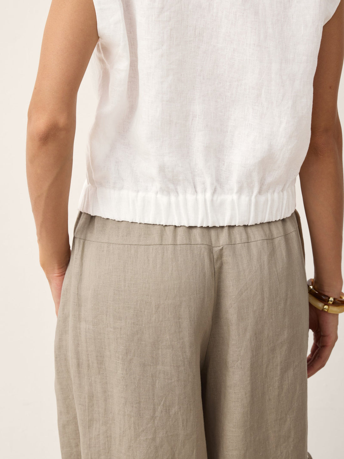 100% Linen Semi-Sheer V-Neck Cropped Shirt