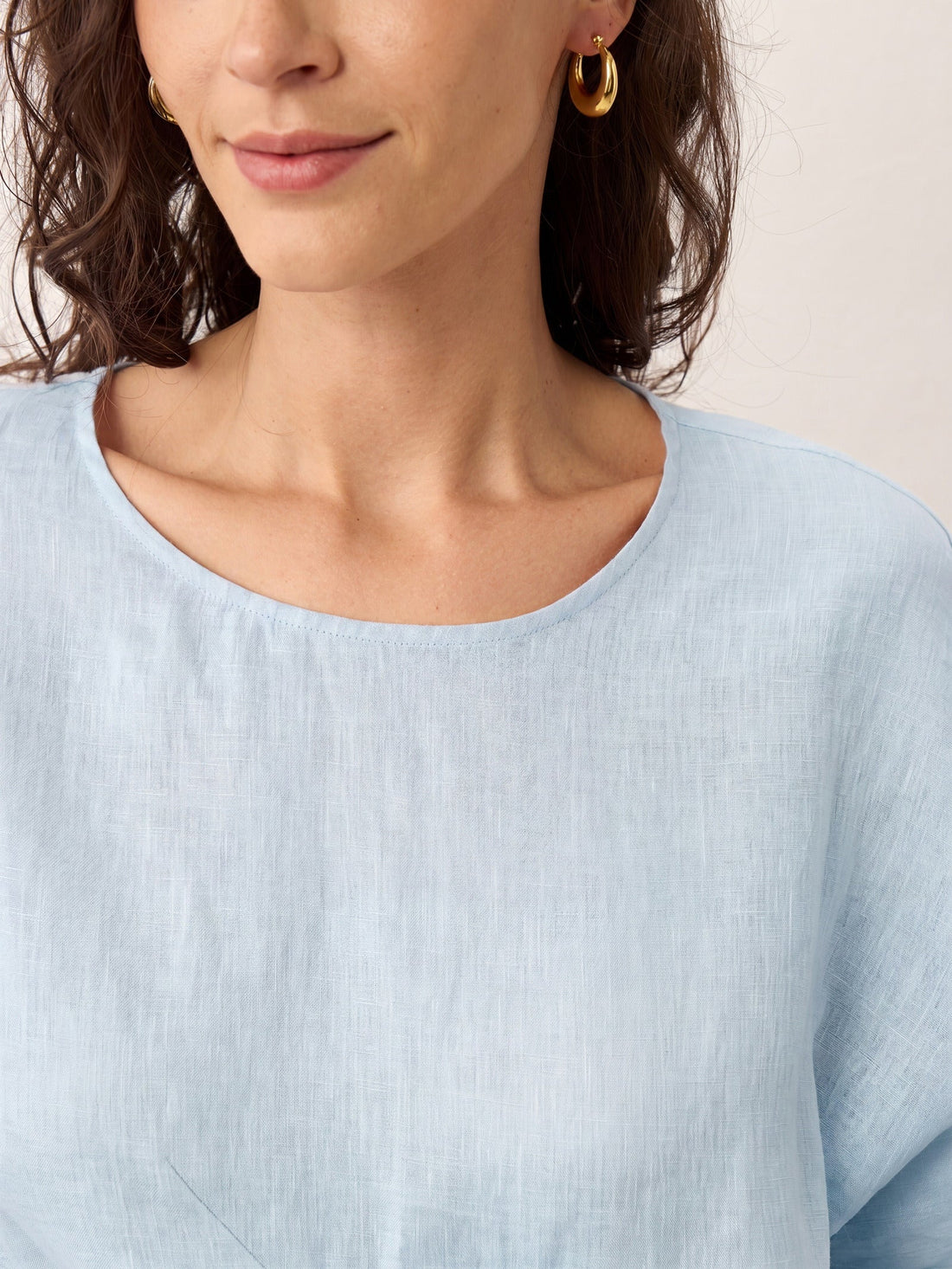 100% Linen Semi-Sheer Round Neck Blouse