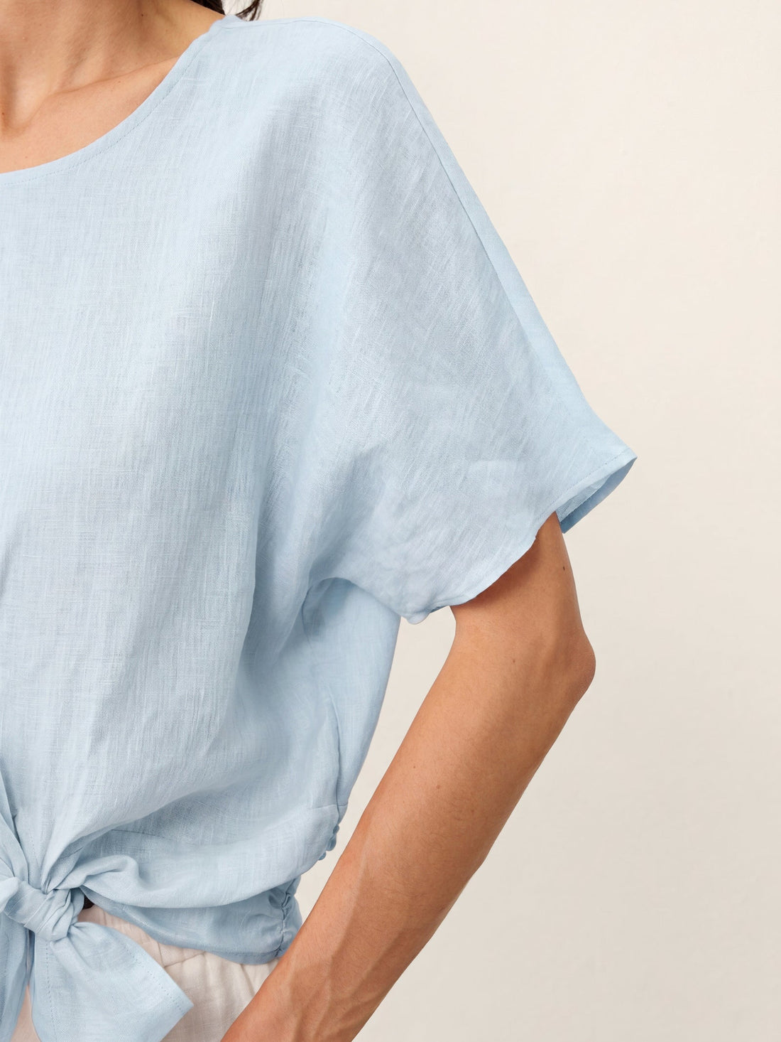 100% Linen Semi-Sheer Round Neck Blouse