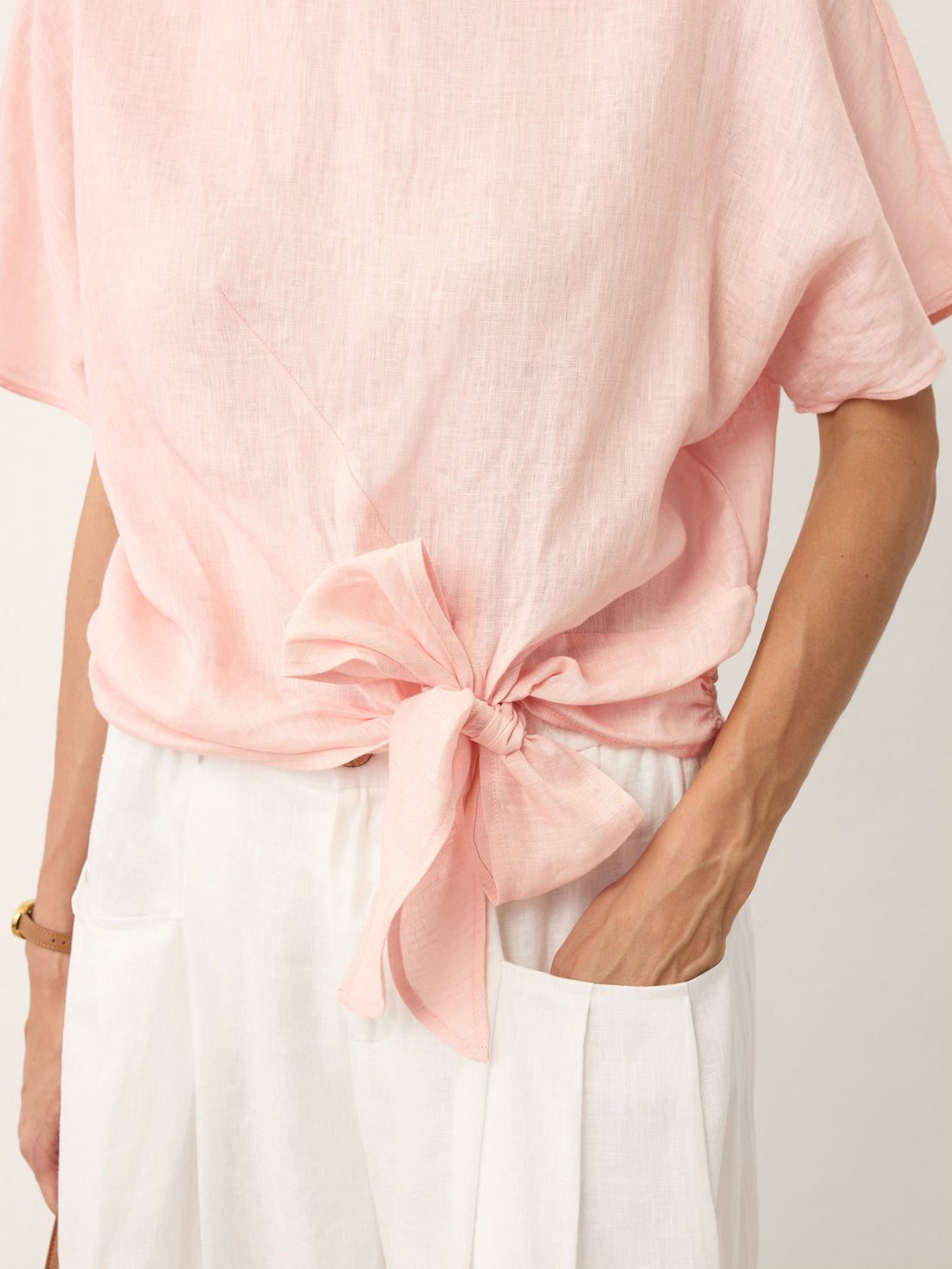 100% Linen Semi-Sheer Round Neck Blouse