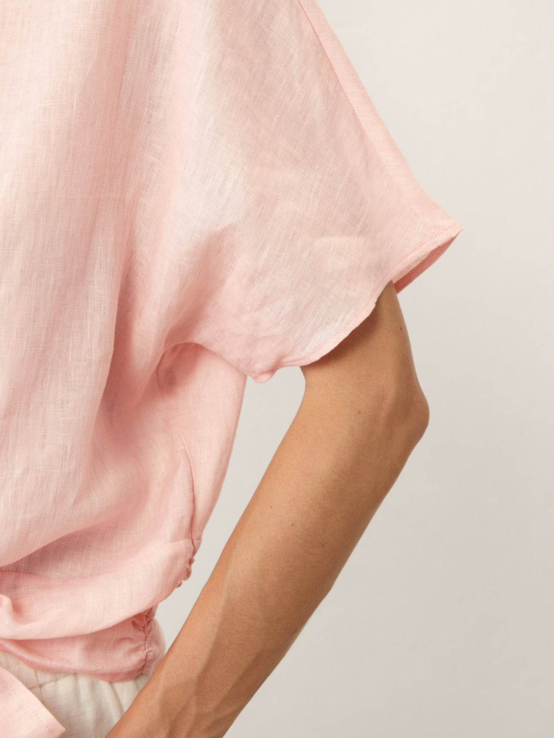 100% Linen Semi-Sheer Round Neck Blouse