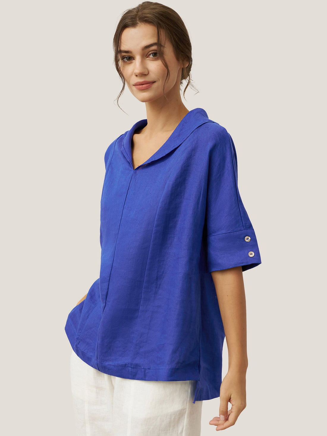 100% Linen Relaxed Half-Sleeve Blouse