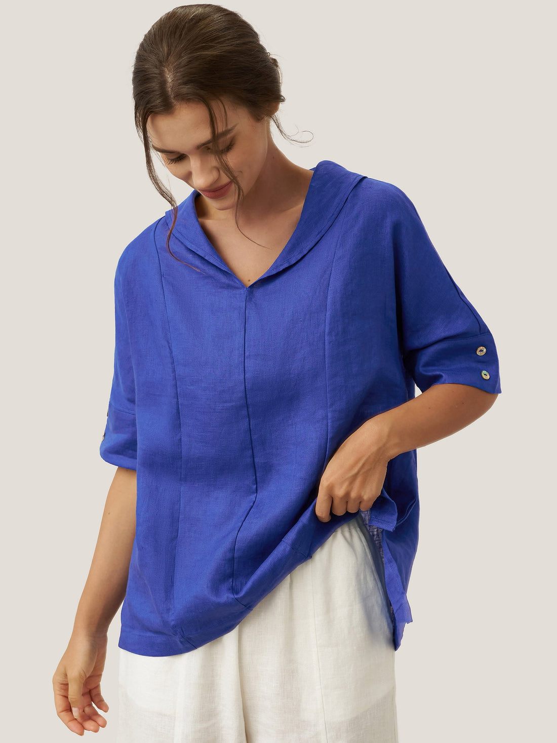 100% Linen Relaxed Half-Sleeve Blouse