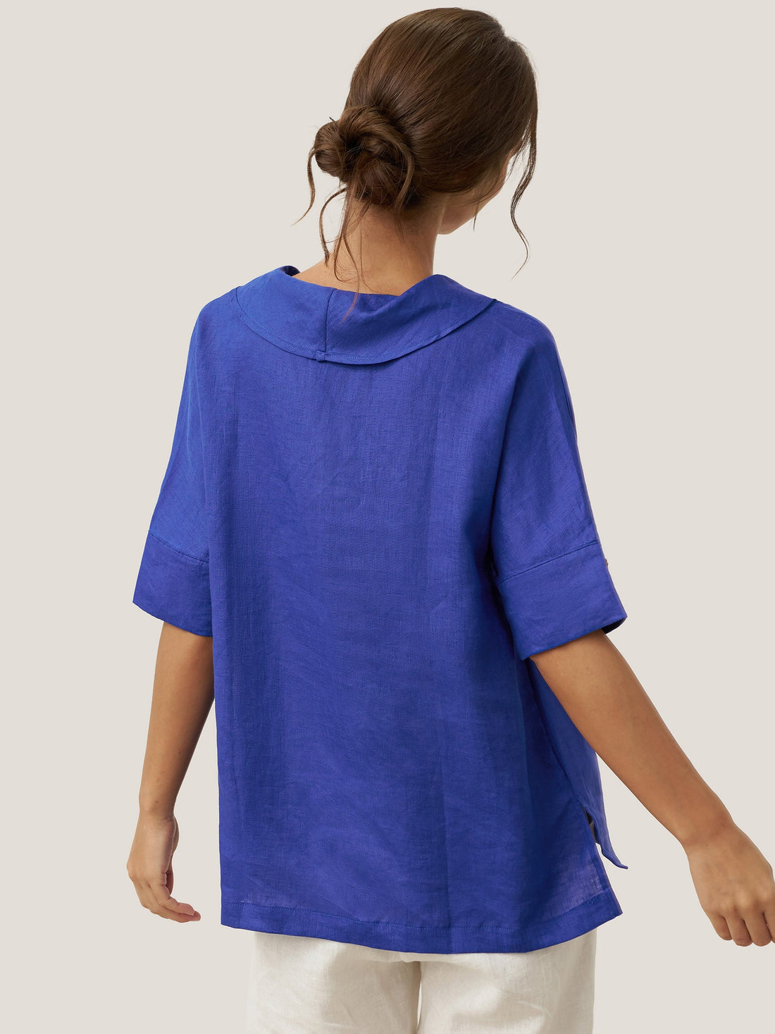 100% Linen Relaxed Half-Sleeve Blouse