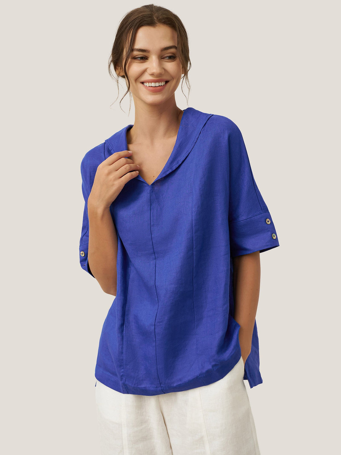 100% Linen Relaxed Half-Sleeve Blouse