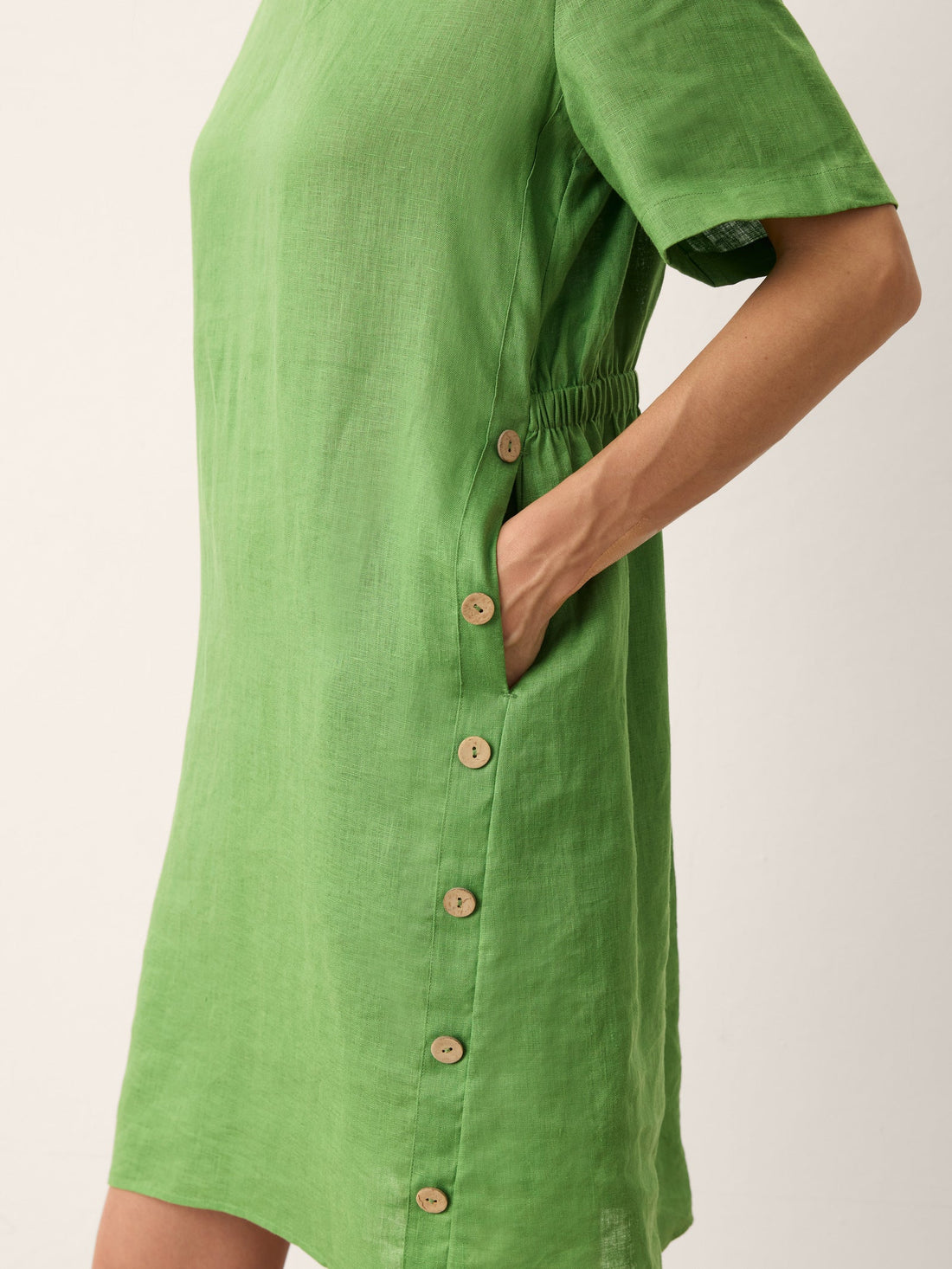 100% Linen Decorative Button Mini Dress