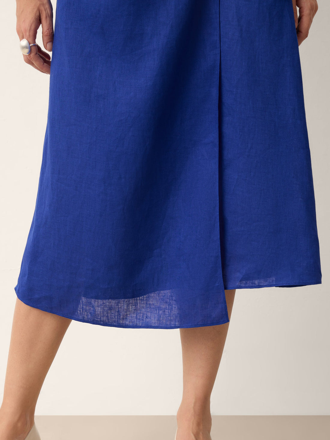 100% Linen Wrap-Tie Cap-Sleeve Midi Dress