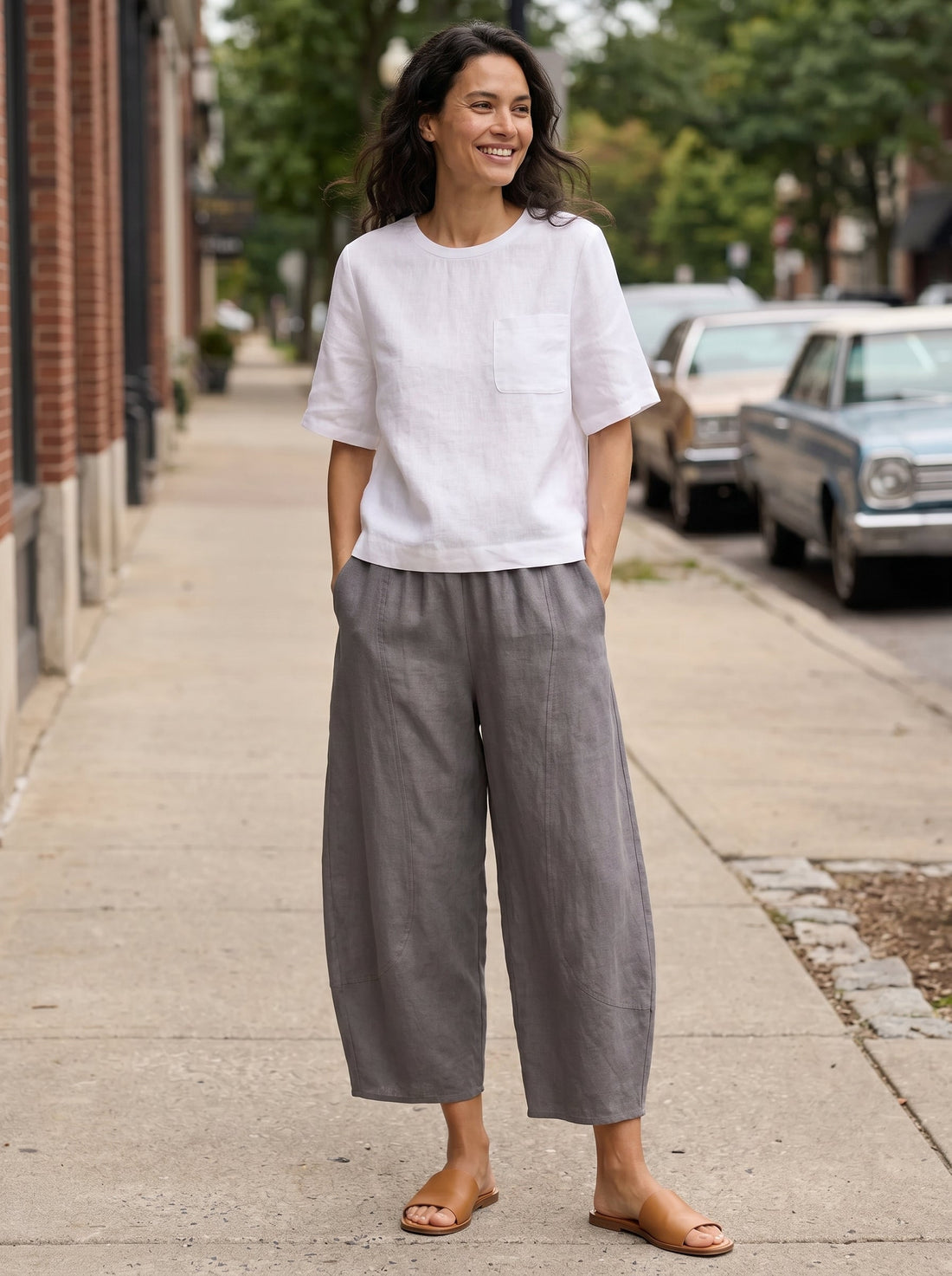 100% Linen Wide Leg Elastic Waist Pants