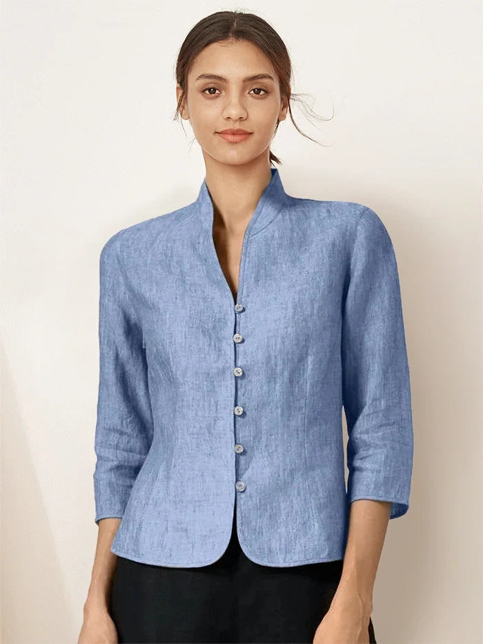100% Linen Tailored Stand-Collar Jacket