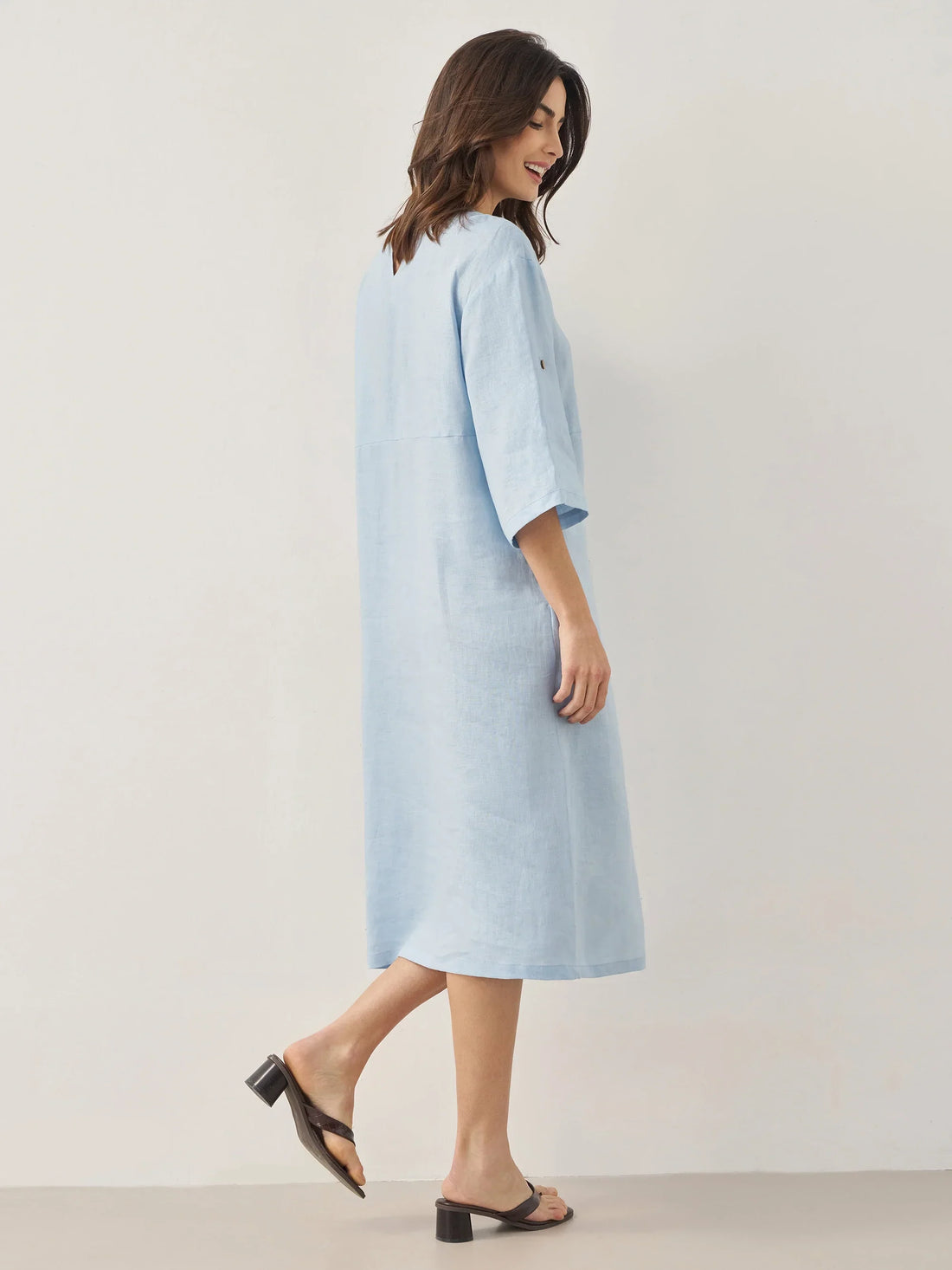 100% Linen Asymmetric Round Neck Midi Dress