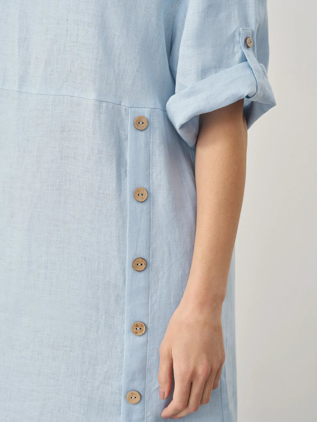 100% Linen Asymmetric Round Neck Midi Dress