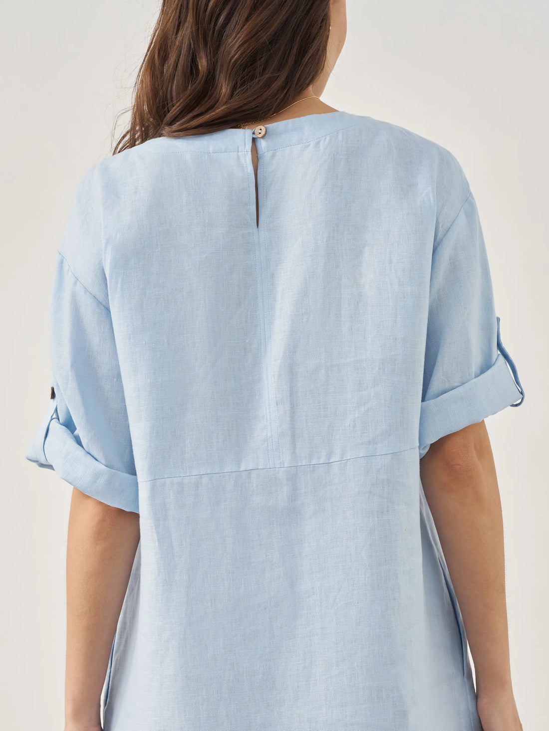 100% Linen Asymmetric Round Neck Midi Dress