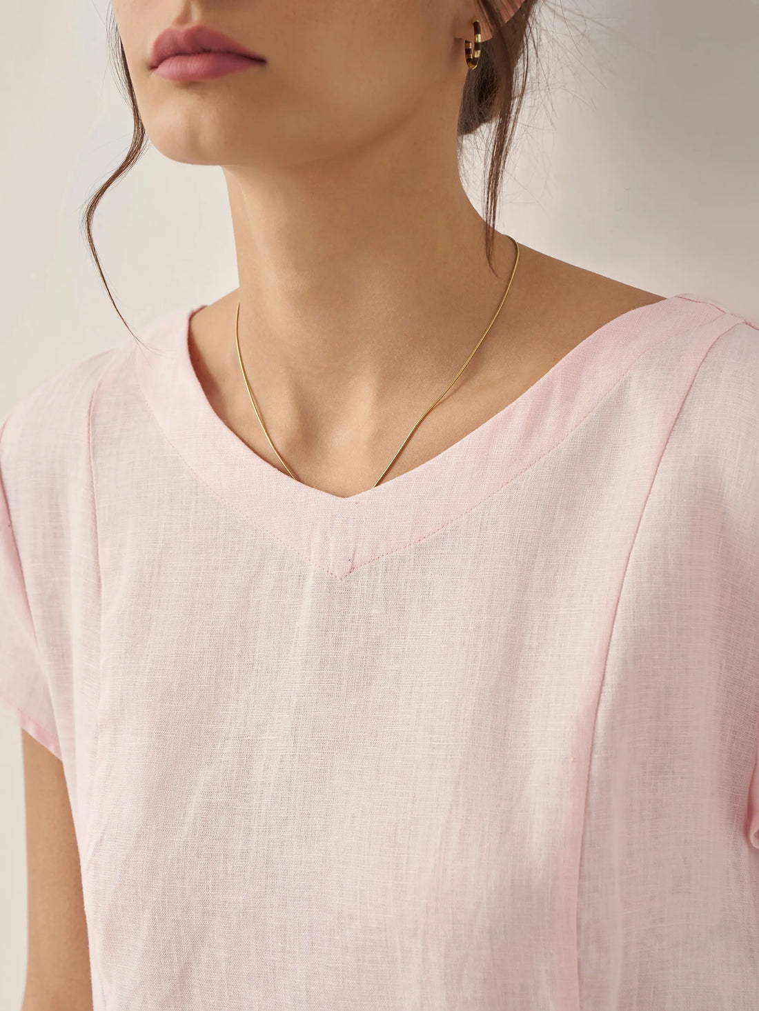 100% Linen Belted V-Neck Midi Dress