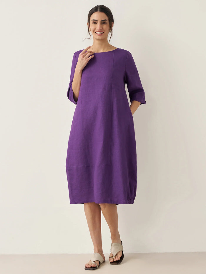 100% Linen Boat Neck Midi Dress