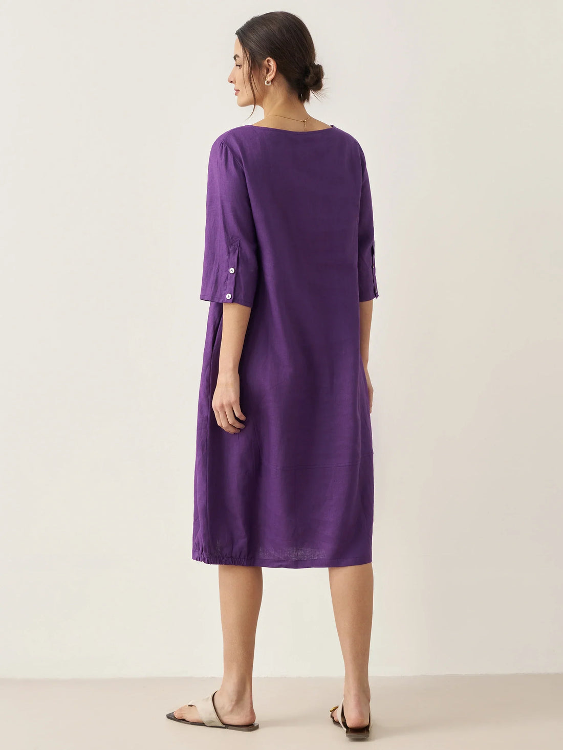 100% Linen Boat Neck Midi Dress