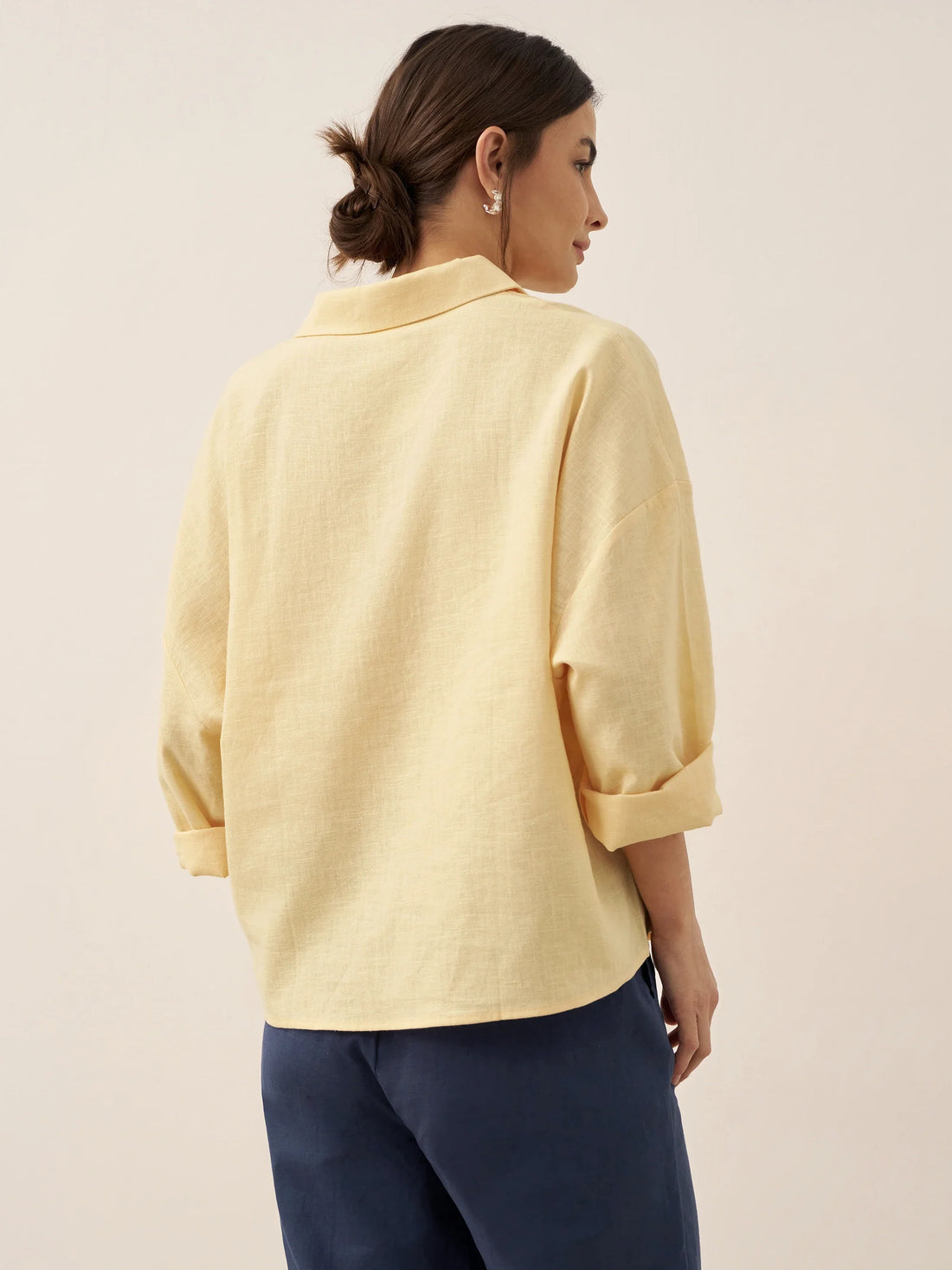 Linen Blend Relaxed Shirt Collar Shirt