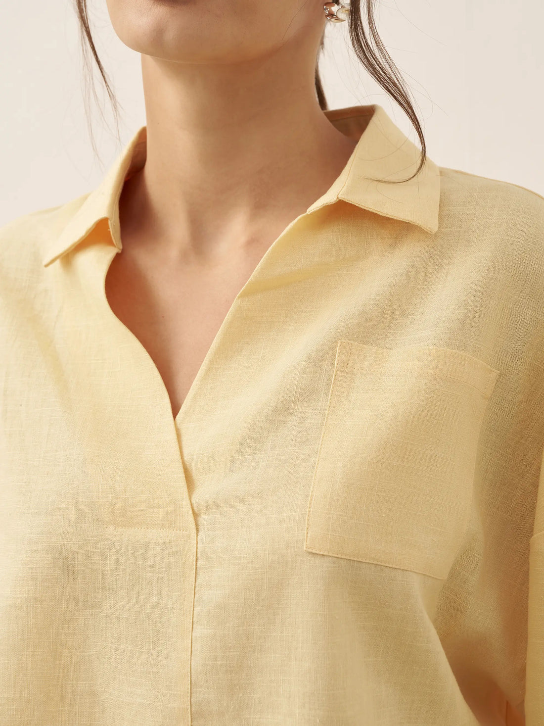 Linen Blend Relaxed Shirt Collar Shirt