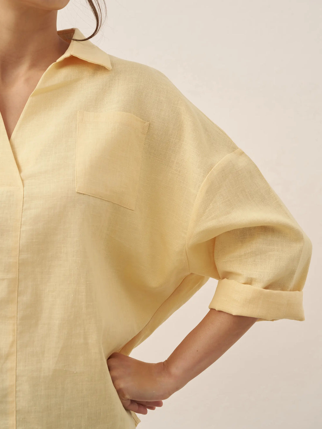 Linen Blend Relaxed Shirt Collar Shirt