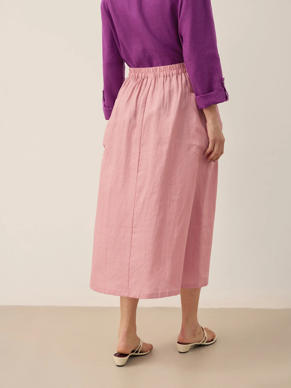 75% Linen A-Line Midi Skirt with Patch Pockets