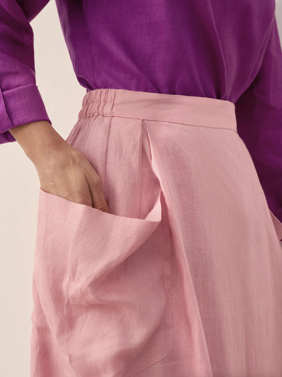 75% Linen A-Line Midi Skirt with Patch Pockets