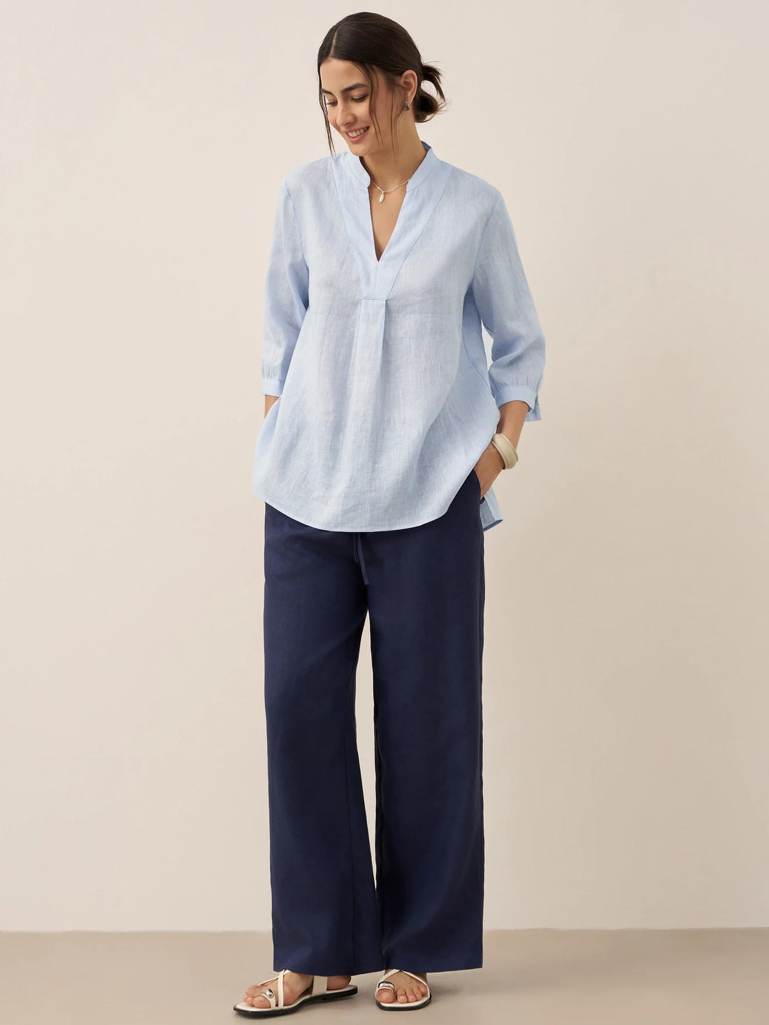 100% Linen Pleated A-Line Shirt
