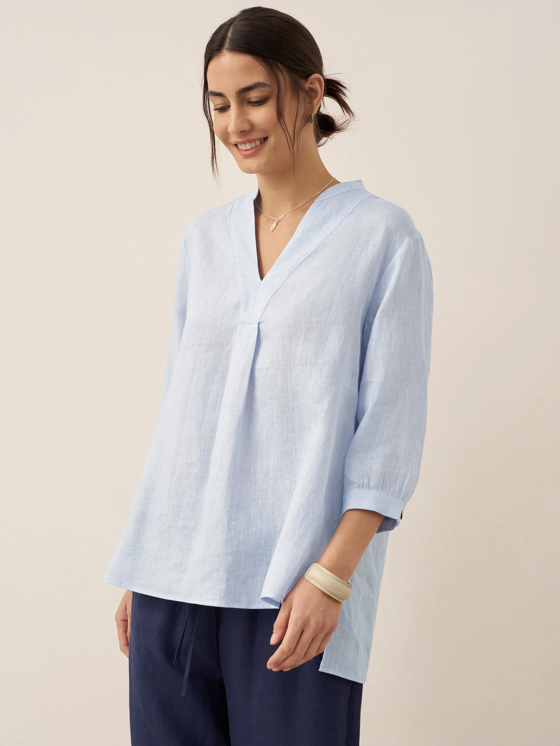 100% Linen Pleated A-Line Shirt