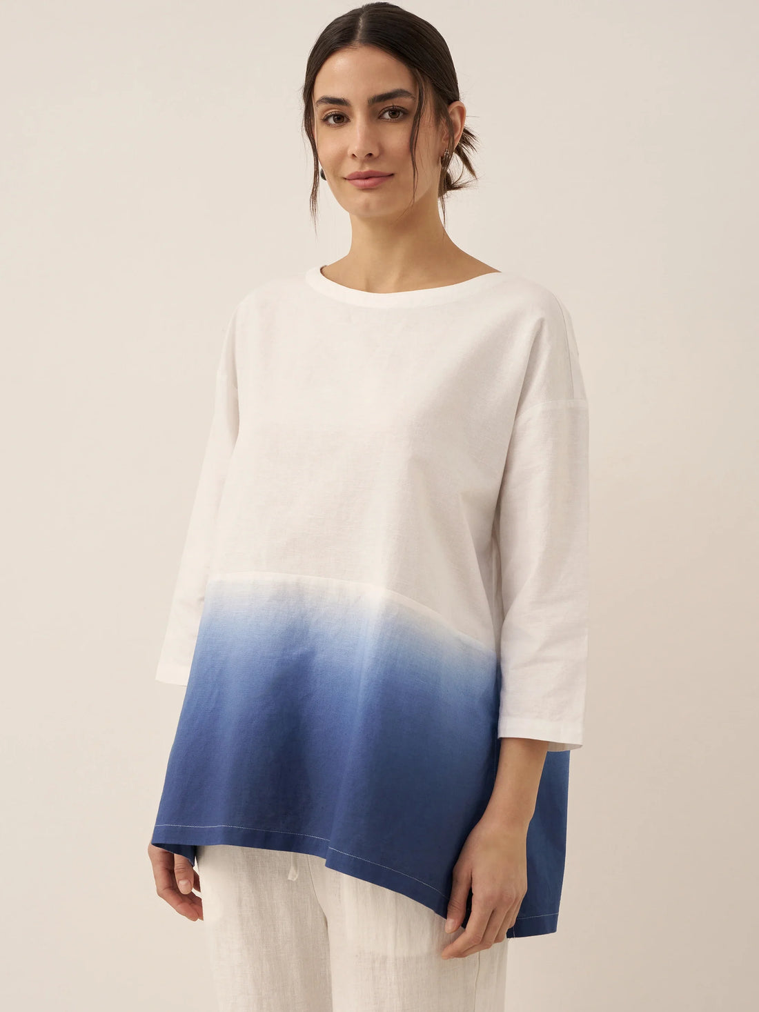 55% Linen Round Neck Straight-Fit Blouse