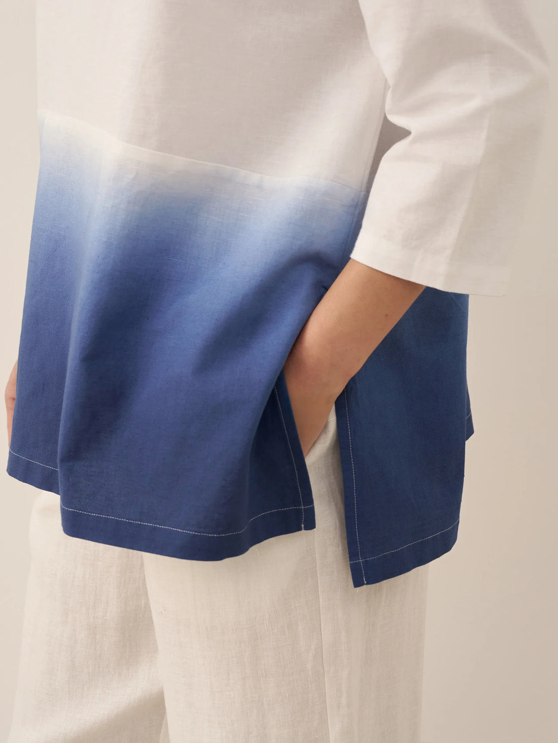 55% Linen Round Neck Straight-Fit Blouse