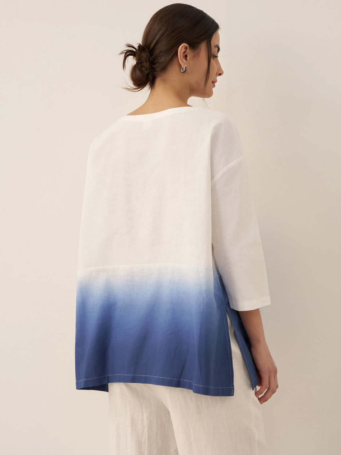 55% Linen Round Neck Straight-Fit Blouse