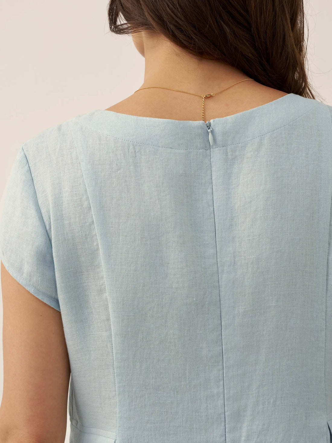 100% Linen Belted V-Neck Midi Dress