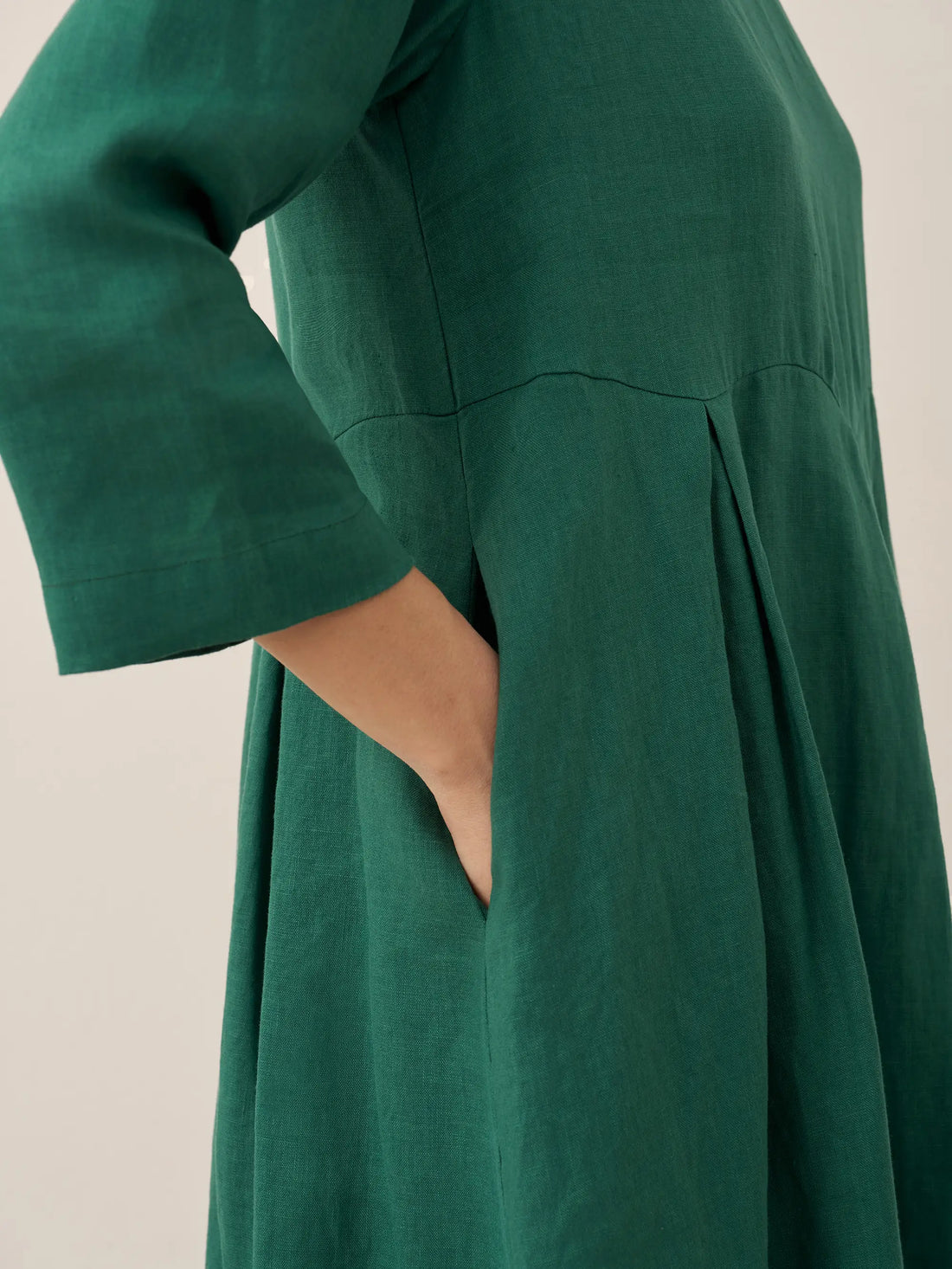 100% Linen Three-Quarter Sleeve Midi Dress