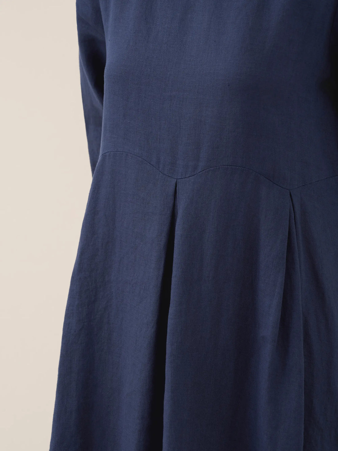 100% Linen Ruched Three-Quarter Sleeve Midi Dress
