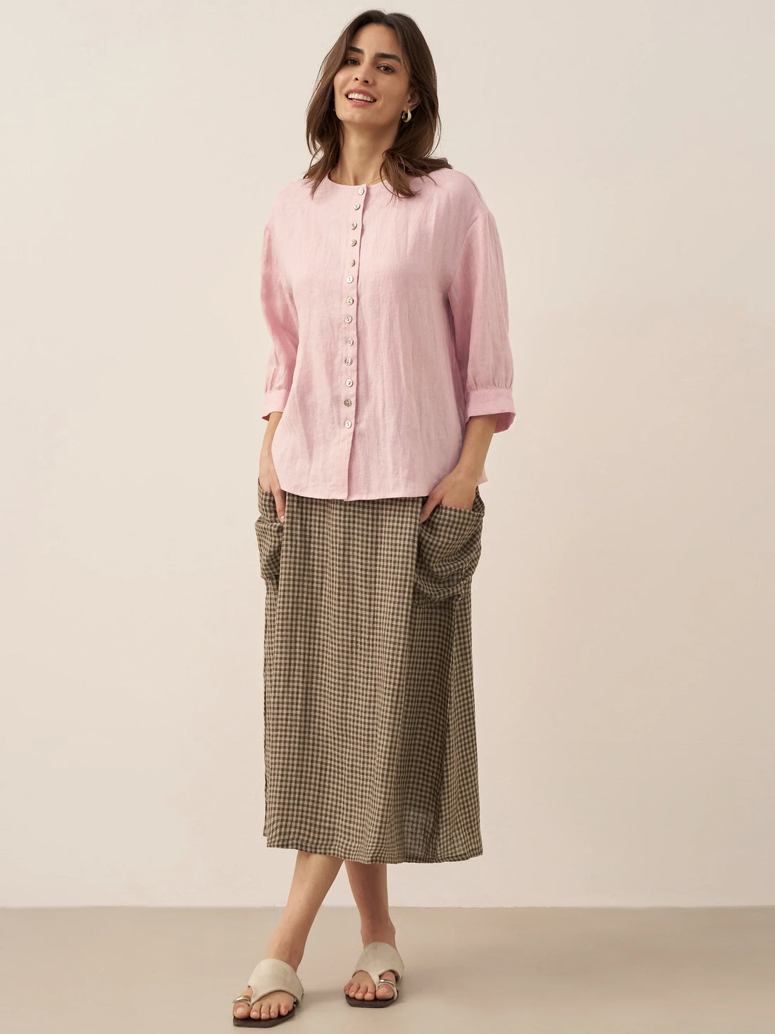 100% Linen Button-Front Drop-Shoulder Shirt