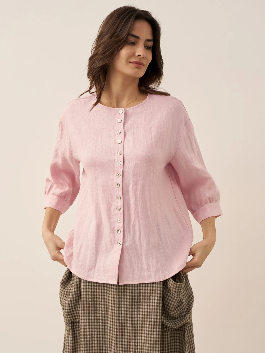 100% Linen Button-Front Drop-Shoulder Shirt