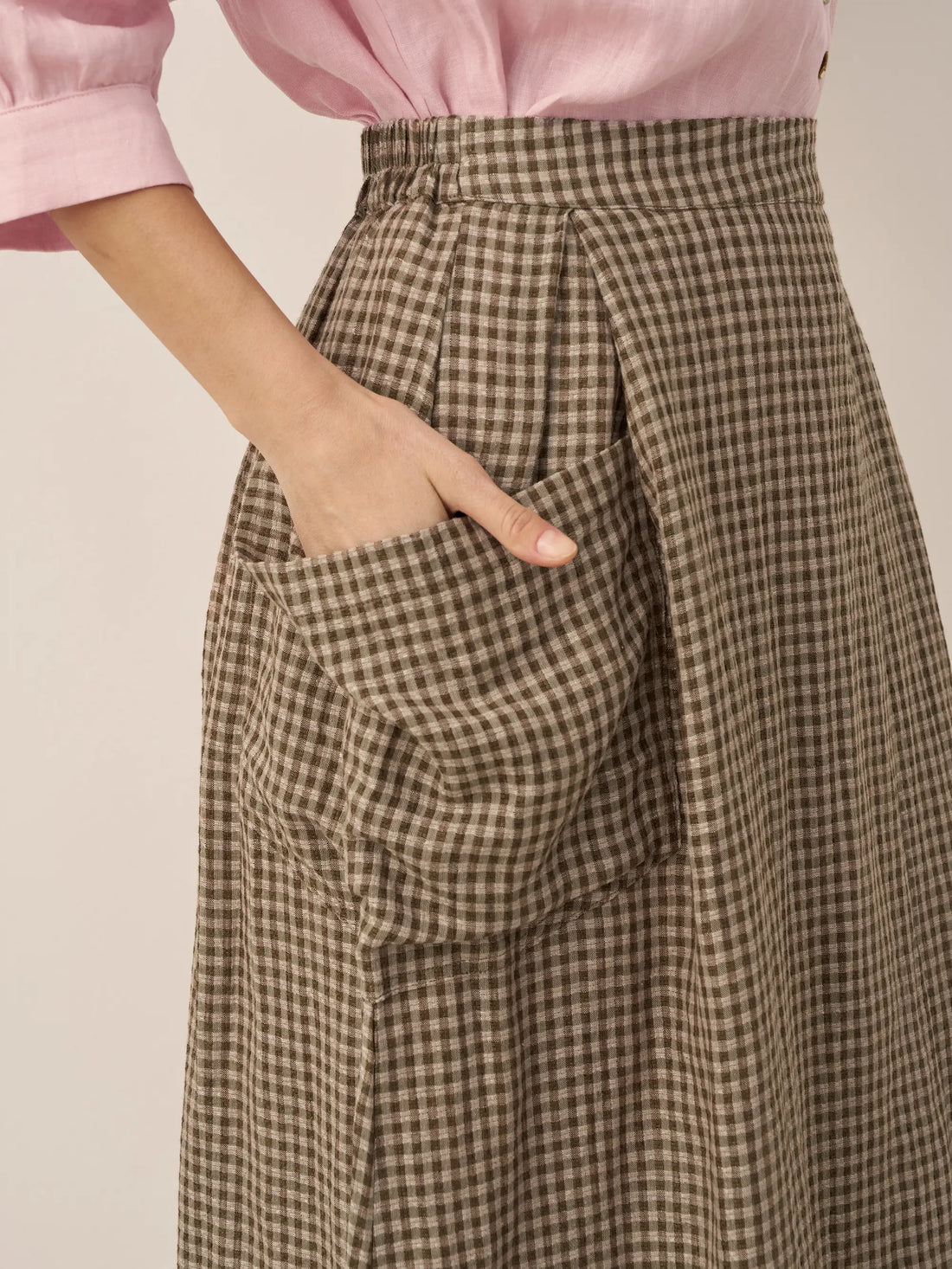 75% Linen A-Line Midi Skirt with Patch Pockets