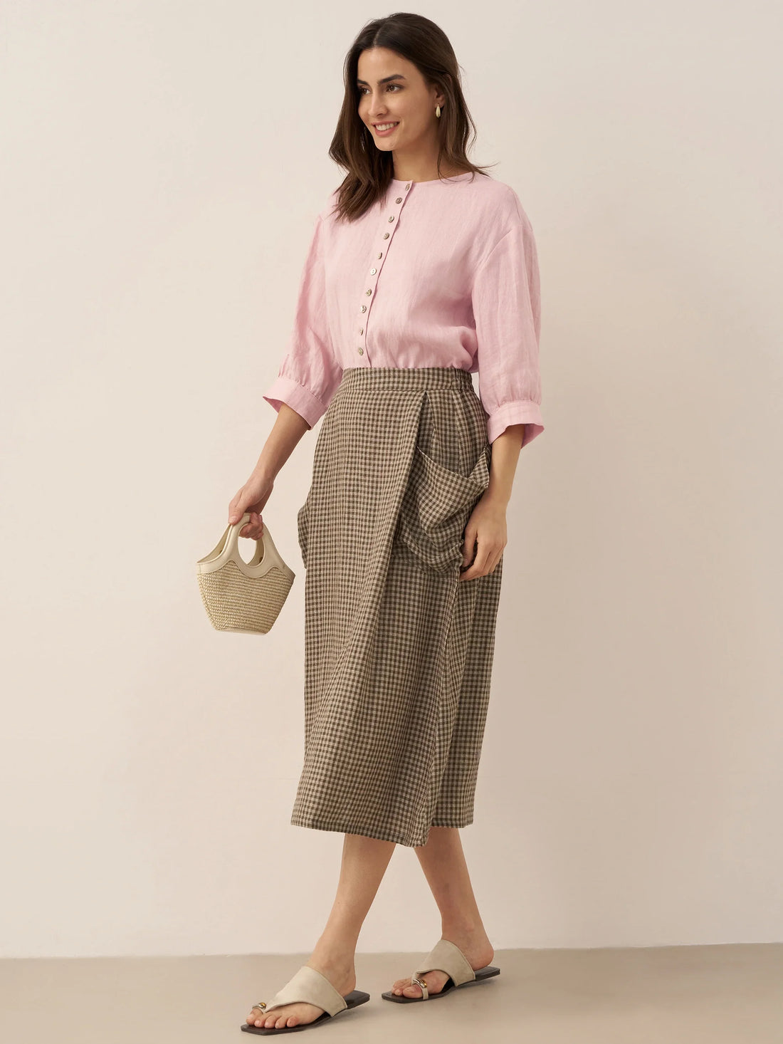 100% Linen Button-Front Drop-Shoulder Shirt